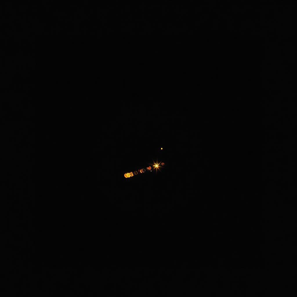 Leuchtspur aus warmen Lichtpunkten auf schwarzem Grund